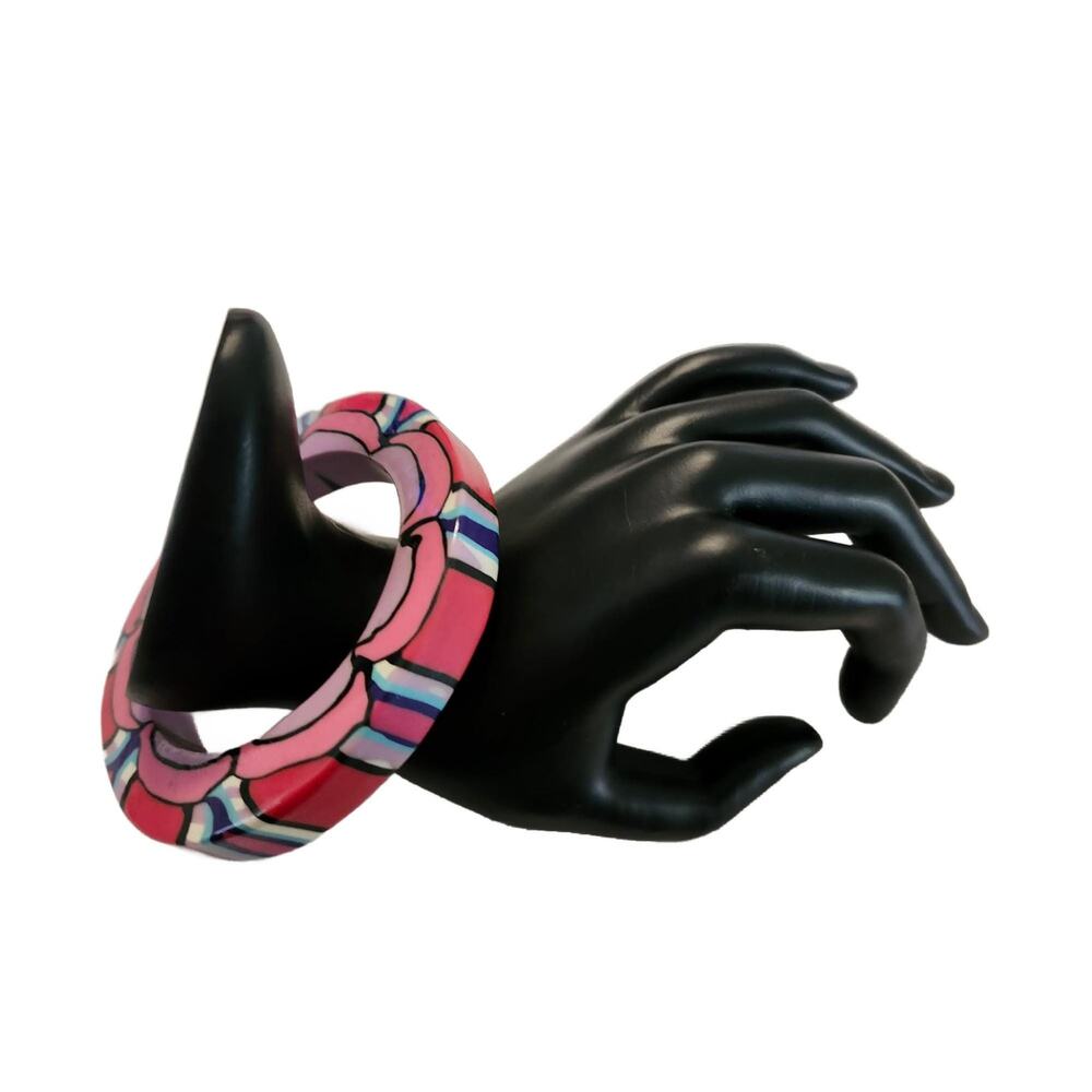 Vintage Pink Purple Polymer Clay Chunky Bangle Bracelet
